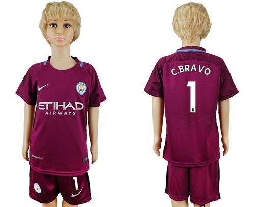 Manchester City #1 C.Bravo Away Kid Soccer Club Jersey